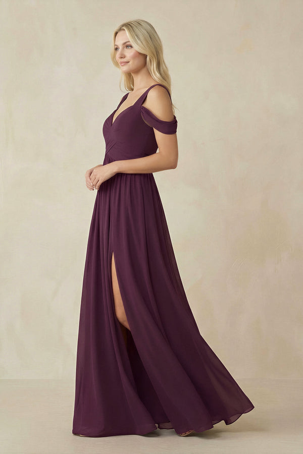 Chiffon A-Line Bridesmaid Dress with Slit in Fig, Fig / 30