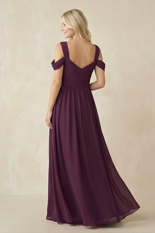 Chiffon A-Line Bridesmaid Dress in Berry with Slit - KissProm BRIDESMAID DRESSES