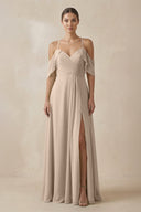 Chiffon A - Line Long Bridesmaid Dress in Almond - KissProm Bridesmaid Dresses