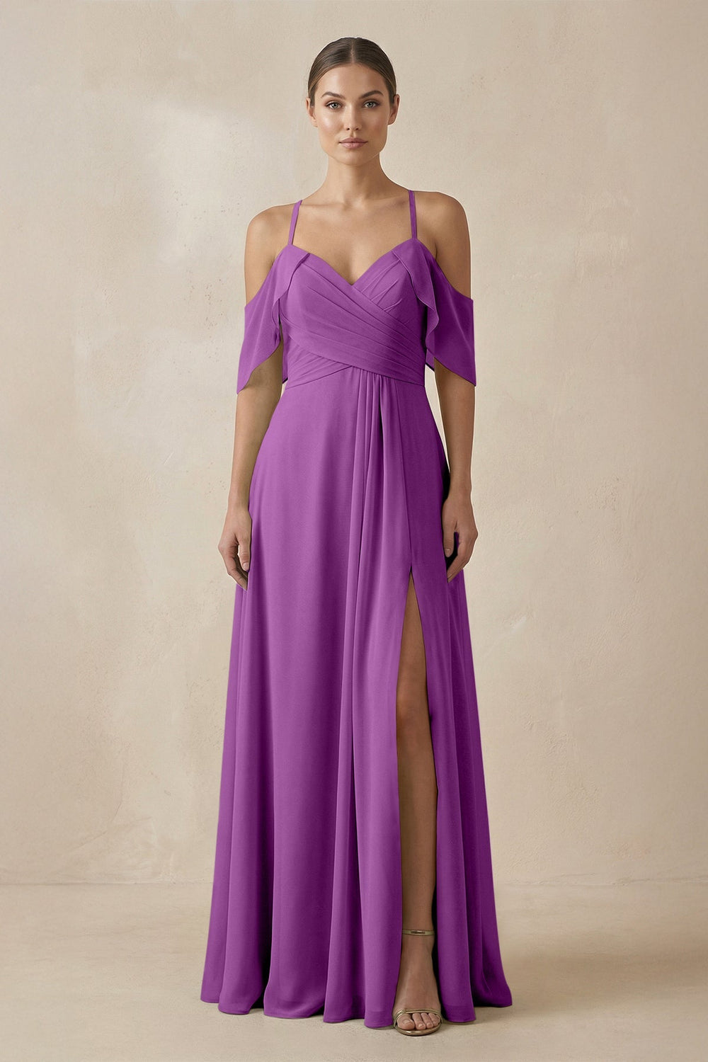Chiffon A - Line Long Bridesmaid Dress in Amethyst - KissProm Bridesmaid Dresses