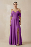 Chiffon A - Line Long Bridesmaid Dress in Amethyst - KissProm Bridesmaid Dresses