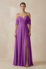 Chiffon A - Line Long Bridesmaid Dress in Amethyst - KissProm Bridesmaid Dresses