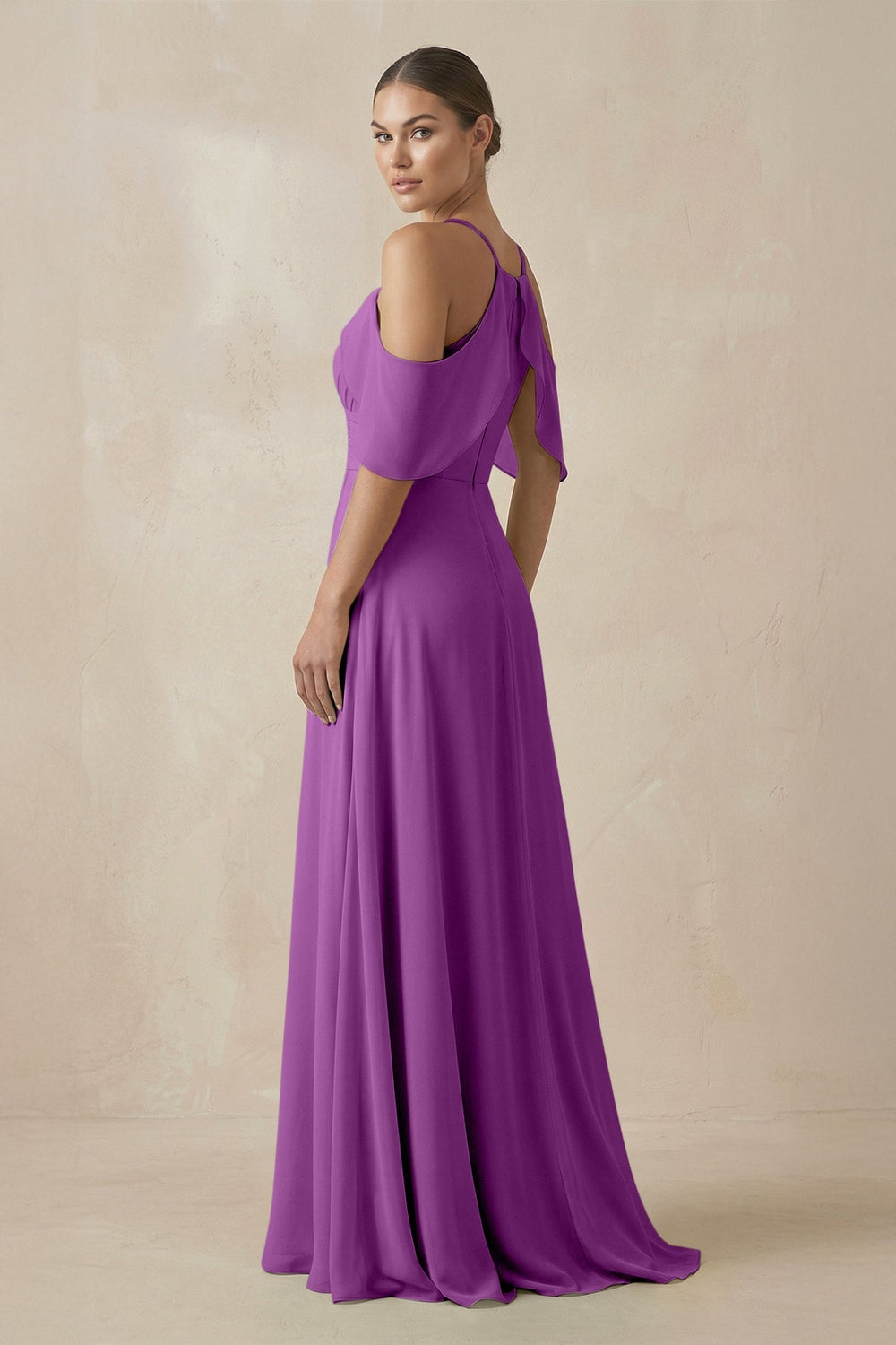 Chiffon A - Line Long Bridesmaid Dress in Amethyst - KissProm Bridesmaid Dresses