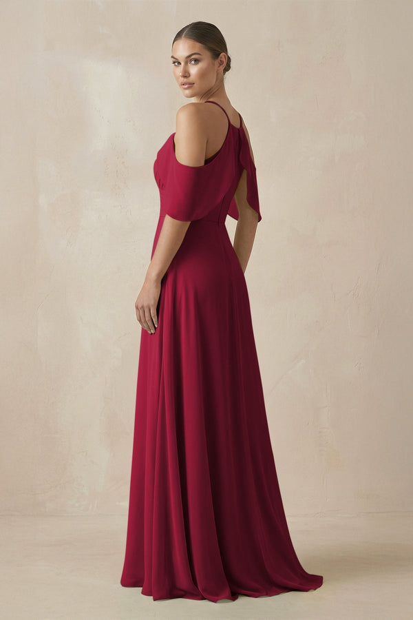 KissProm Chiffon A-Line Long Bridesmaid Dress in Berry, Berry / 28