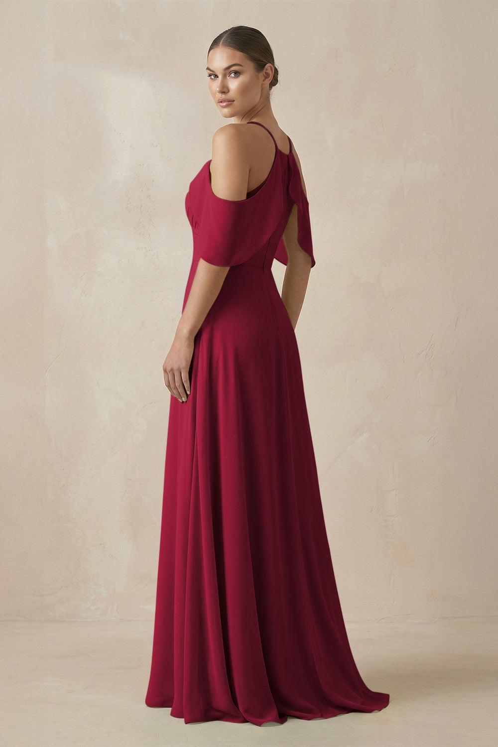 Chiffon A - Line Long Bridesmaid Dress in Berry - KissProm Bridesmaid Dresses