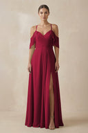 Chiffon A - Line Long Bridesmaid Dress in Berry - KissProm Bridesmaid Dresses