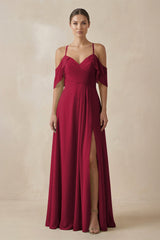Chiffon A - Line Long Bridesmaid Dress in Berry - KissProm Bridesmaid Dresses