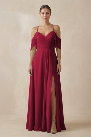 Chiffon A - Line Long Bridesmaid Dress in Berry - KissProm Bridesmaid Dresses