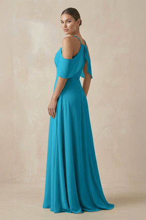 Chiffon A - Line Long Bridesmaid Dress in Blue Jay - KissProm Bridesmaid Dresses