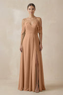 Chiffon A - Line Long Bridesmaid Dress in Bronzer - KissProm Bridesmaid Dresses