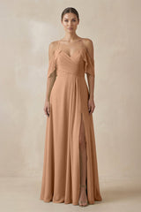 Chiffon A - Line Long Bridesmaid Dress in Bronzer - KissProm Bridesmaid Dresses