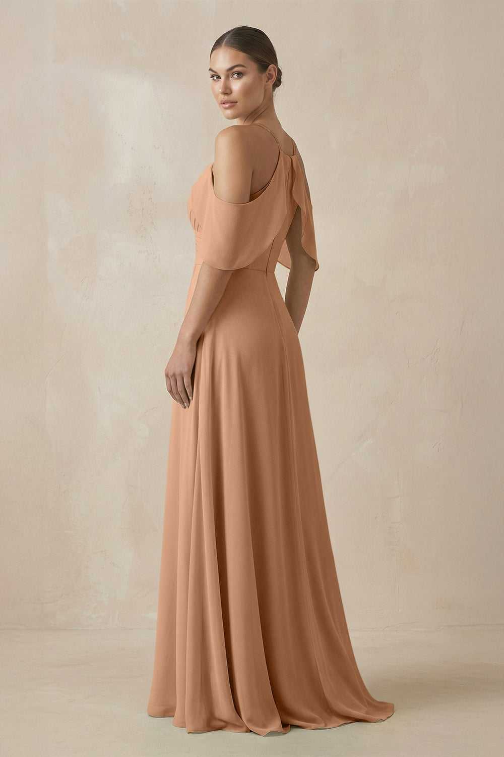Chiffon A - Line Long Bridesmaid Dress in Bronzer - KissProm Bridesmaid Dresses