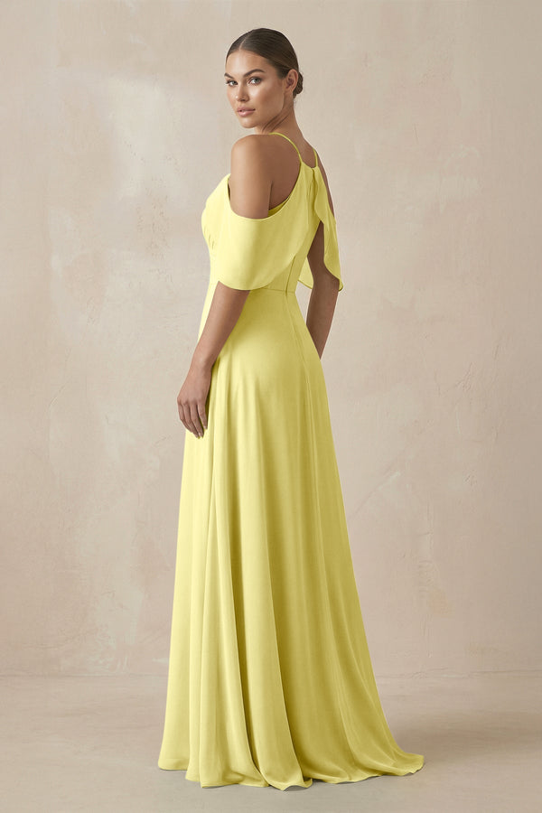 Chiffon A - Line Long Bridesmaid Dress in Buttercup - KissProm Bridesmaid Dresses