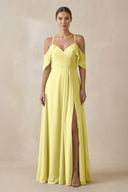 Chiffon A - Line Long Bridesmaid Dress in Buttercup - KissProm Bridesmaid Dresses