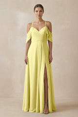 Chiffon A - Line Long Bridesmaid Dress in Buttercup - KissProm Bridesmaid Dresses