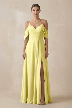 Chiffon A - Line Long Bridesmaid Dress in Buttercup - KissProm Bridesmaid Dresses
