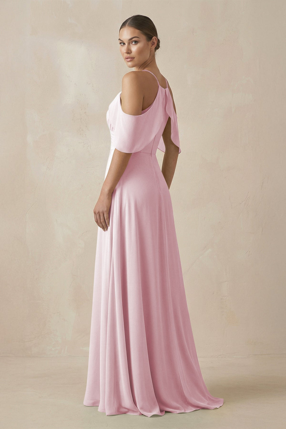 Chiffon A - Line Long Bridesmaid Dress in Candy Pink - KissProm Bridesmaid Dresses