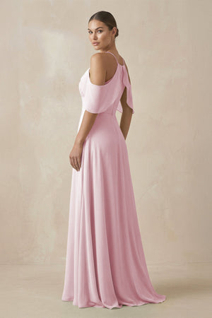 Chiffon A - Line Long Bridesmaid Dress in Candy Pink - KissProm Bridesmaid Dresses