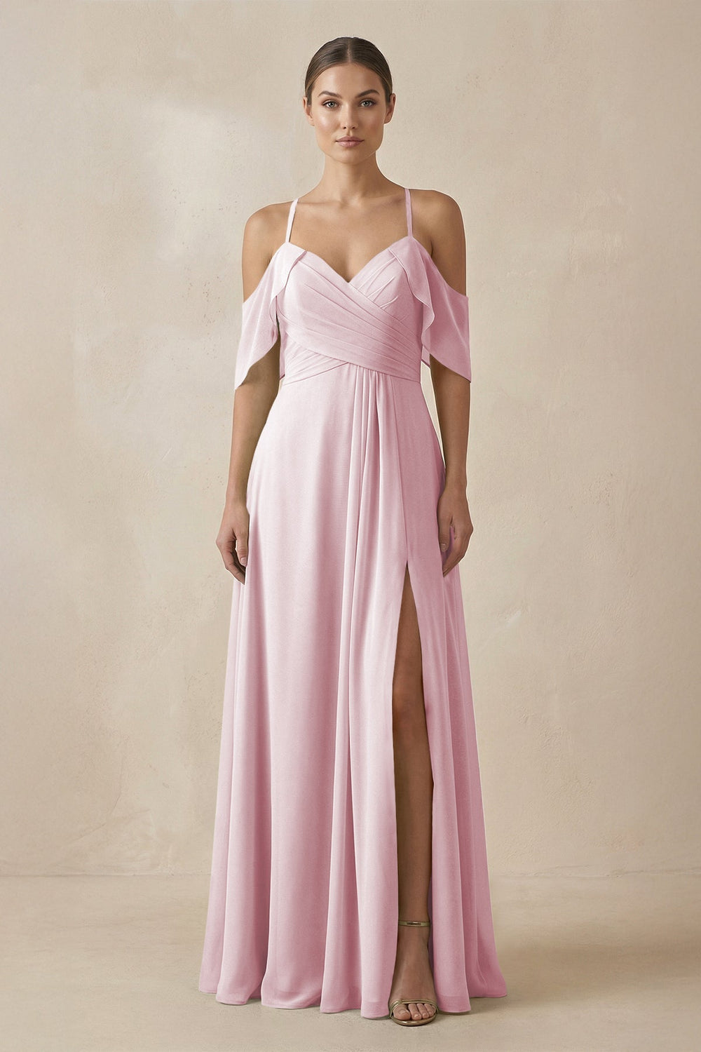Chiffon A - Line Long Bridesmaid Dress in Candy Pink - KissProm Bridesmaid Dresses