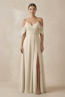 Chiffon A - Line Long Bridesmaid Dress in Champagne - KissProm Bridesmaid Dresses