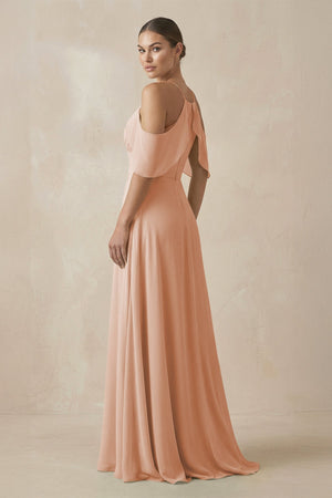 Chiffon A - Line Long Bridesmaid Dress in Champagne Rose - KissProm Bridesmaid Dresses