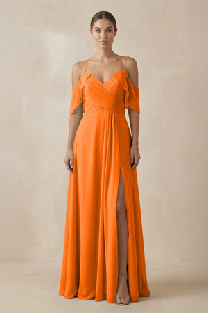 Chiffon A - Line Long Bridesmaid Dress in Cinnamon - KissProm Bridesmaid Dresses