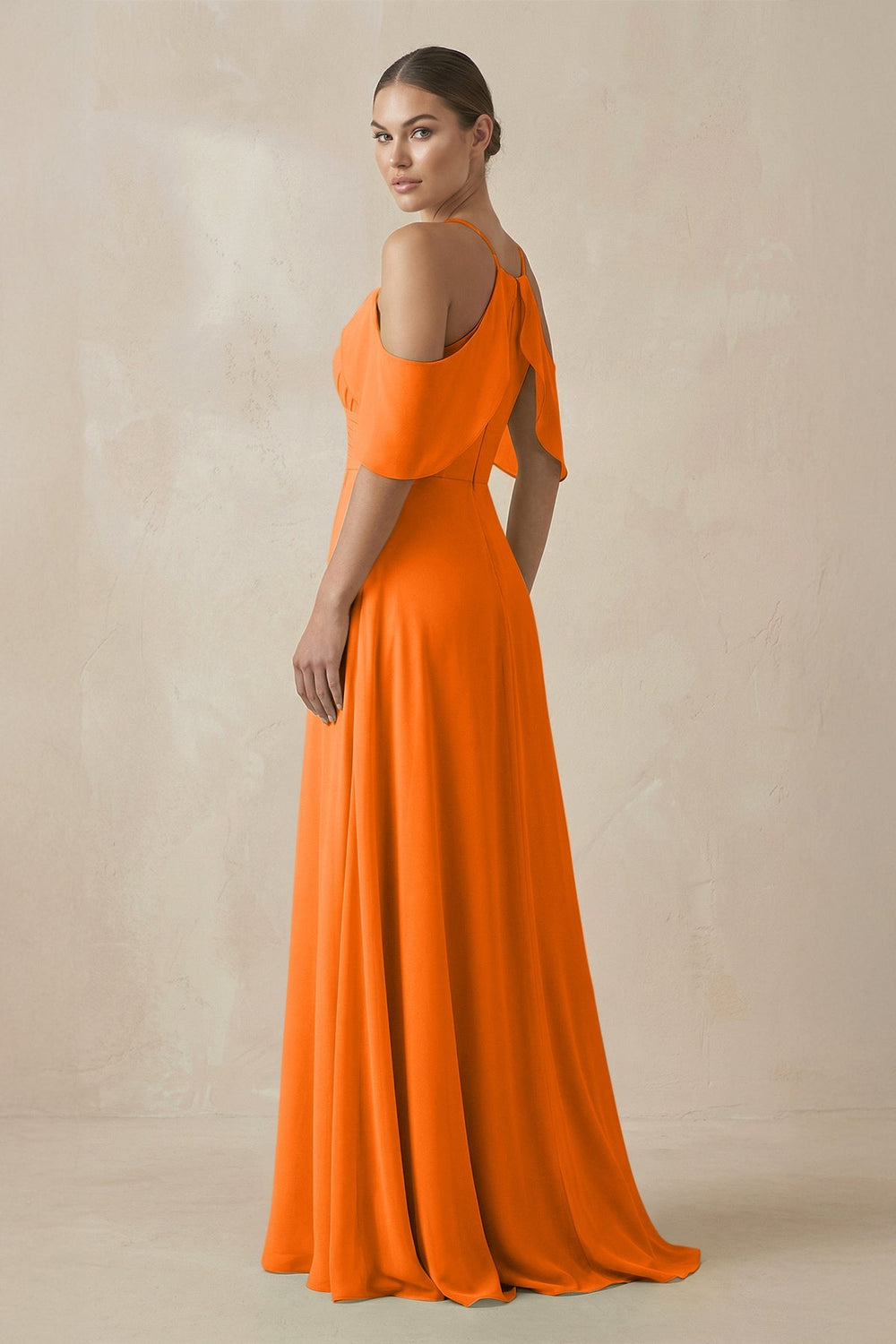 Chiffon A - Line Long Bridesmaid Dress in Cinnamon - KissProm Bridesmaid Dresses