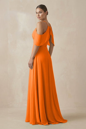 Chiffon A - Line Long Bridesmaid Dress in Cinnamon - KissProm Bridesmaid Dresses