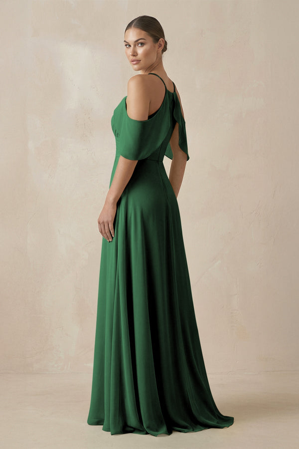Chiffon A - Line Long Bridesmaid Dress in Dark Green - KissProm Bridesmaid Dresses