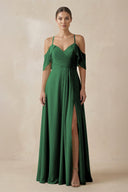 Chiffon A - Line Long Bridesmaid Dress in Dark Green - KissProm Bridesmaid Dresses