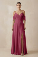 Chiffon A - Line Long Bridesmaid Dress in Desert Rose - KissProm Bridesmaid Dresses