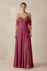 Chiffon A - Line Long Bridesmaid Dress in Desert Rose - KissProm Bridesmaid Dresses