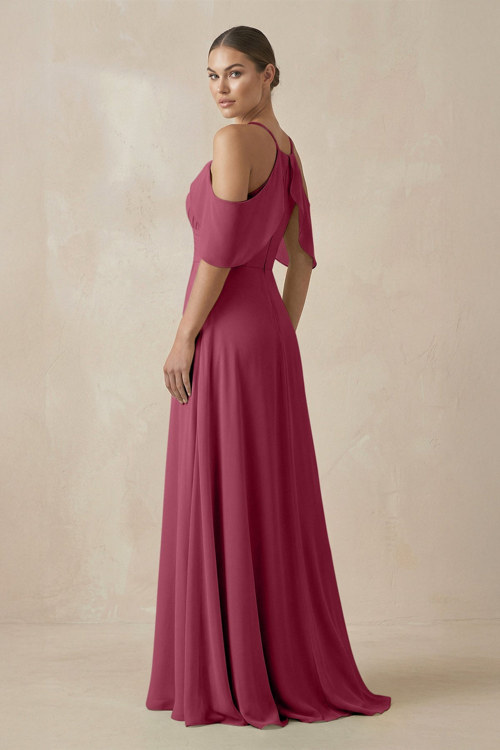 Chiffon A - Line Long Bridesmaid Dress in Desert Rose - KissProm Bridesmaid Dresses