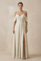 Chiffon A - Line Long Bridesmaid Dress in Dove Gray - KissProm Bridesmaid Dresses