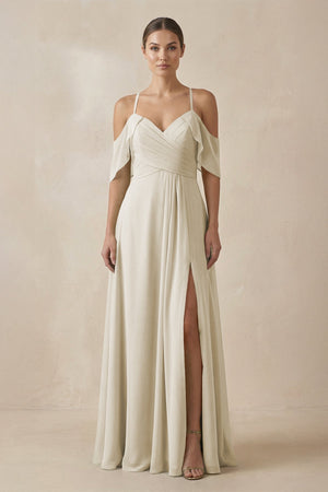 Chiffon A - Line Long Bridesmaid Dress in Dove Gray - KissProm Bridesmaid Dresses