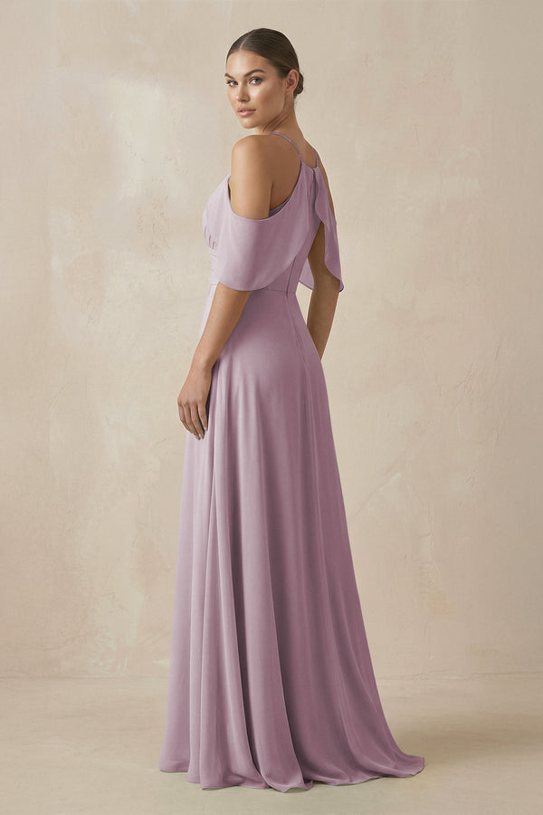 Chiffon A - Line Long Bridesmaid Dress in Dusk - KissProm Bridesmaid Dresses