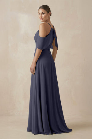 Chiffon A - Line Long Bridesmaid Dress in Dusk Blue - KissProm Bridesmaid Dresses