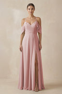 Chiffon A - Line Long Bridesmaid Dress in Dusty Rose - KissProm Bridesmaid Dresses