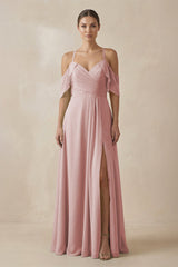Chiffon A - Line Long Bridesmaid Dress in Dusty Rose - KissProm Bridesmaid Dresses