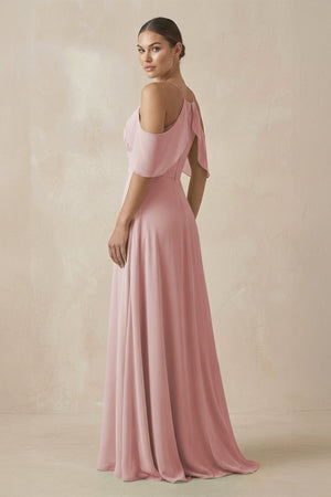 Chiffon A - Line Long Bridesmaid Dress in Dusty Rose - KissProm Bridesmaid Dresses
