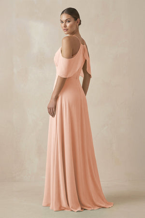 Chiffon A - Line Long Bridesmaid Dress in English Rose - KissProm Bridesmaid Dresses