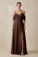 Chiffon A - Line Long Bridesmaid Dress in Espresso - KissProm Bridesmaid Dresses