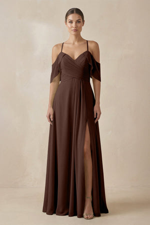 Chiffon A - Line Long Bridesmaid Dress in Espresso - KissProm Bridesmaid Dresses