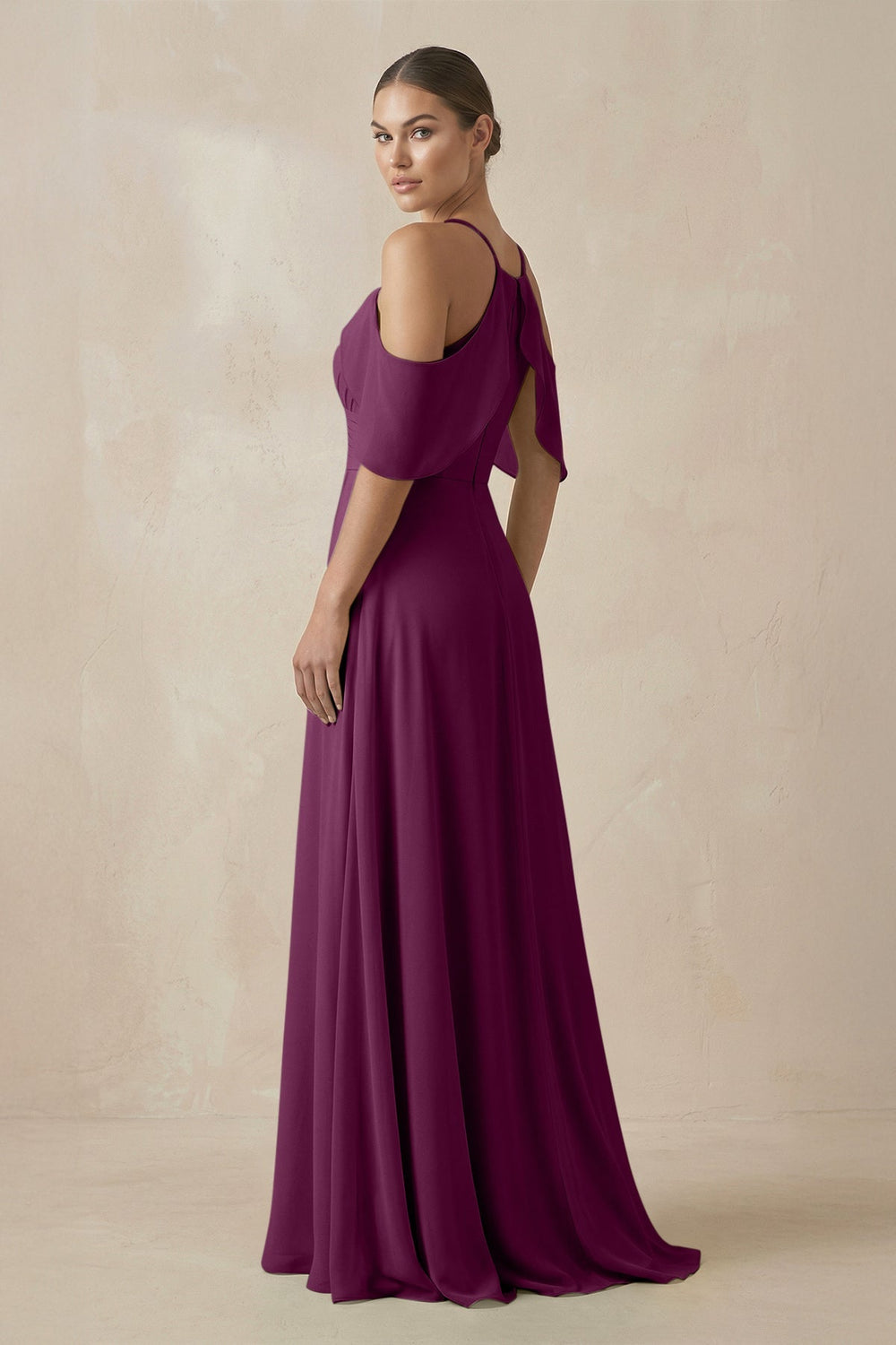 Chiffon A - Line Long Bridesmaid Dress in Fig - KissProm Bridesmaid Dresses