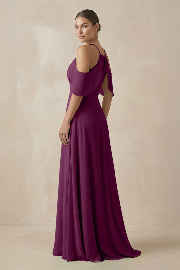 Chiffon A - Line Long Bridesmaid Dress in Fig - KissProm Bridesmaid Dresses