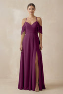 Chiffon A - Line Long Bridesmaid Dress in Fig - KissProm Bridesmaid Dresses