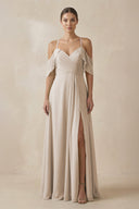 Chiffon A - Line Long Bridesmaid Dress in Frost - KissProm Bridesmaid Dresses