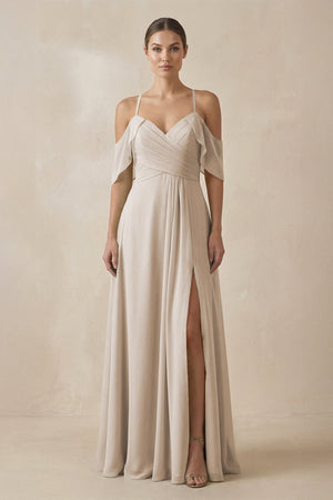 Chiffon A - Line Long Bridesmaid Dress in Frost - KissProm Bridesmaid Dresses