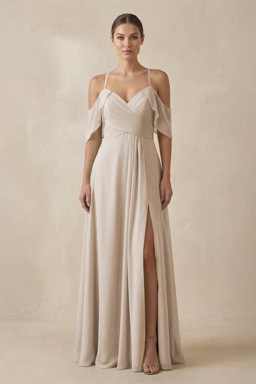 Chiffon A - Line Long Bridesmaid Dress in Frost - KissProm Bridesmaid Dresses