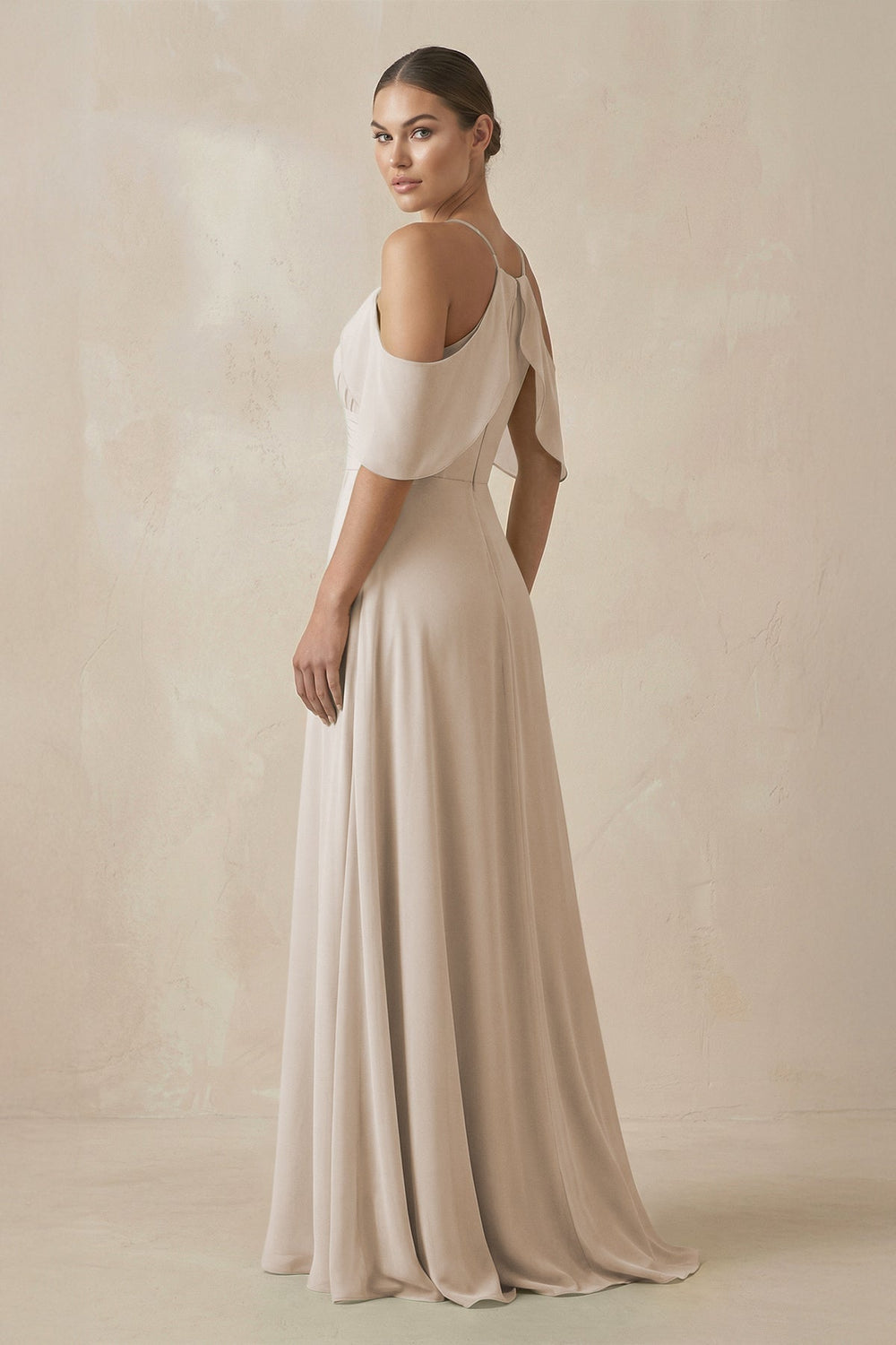 Chiffon A - Line Long Bridesmaid Dress in Frost - KissProm Bridesmaid Dresses